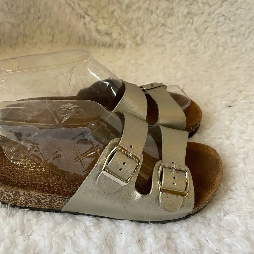 H2K silver straps buckles wedge cork sandals size Euro 42